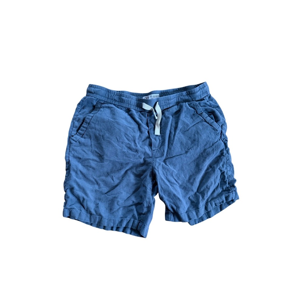 Zara Man Blue Linen Blend Elastic Waist Casual Shorts XL 34